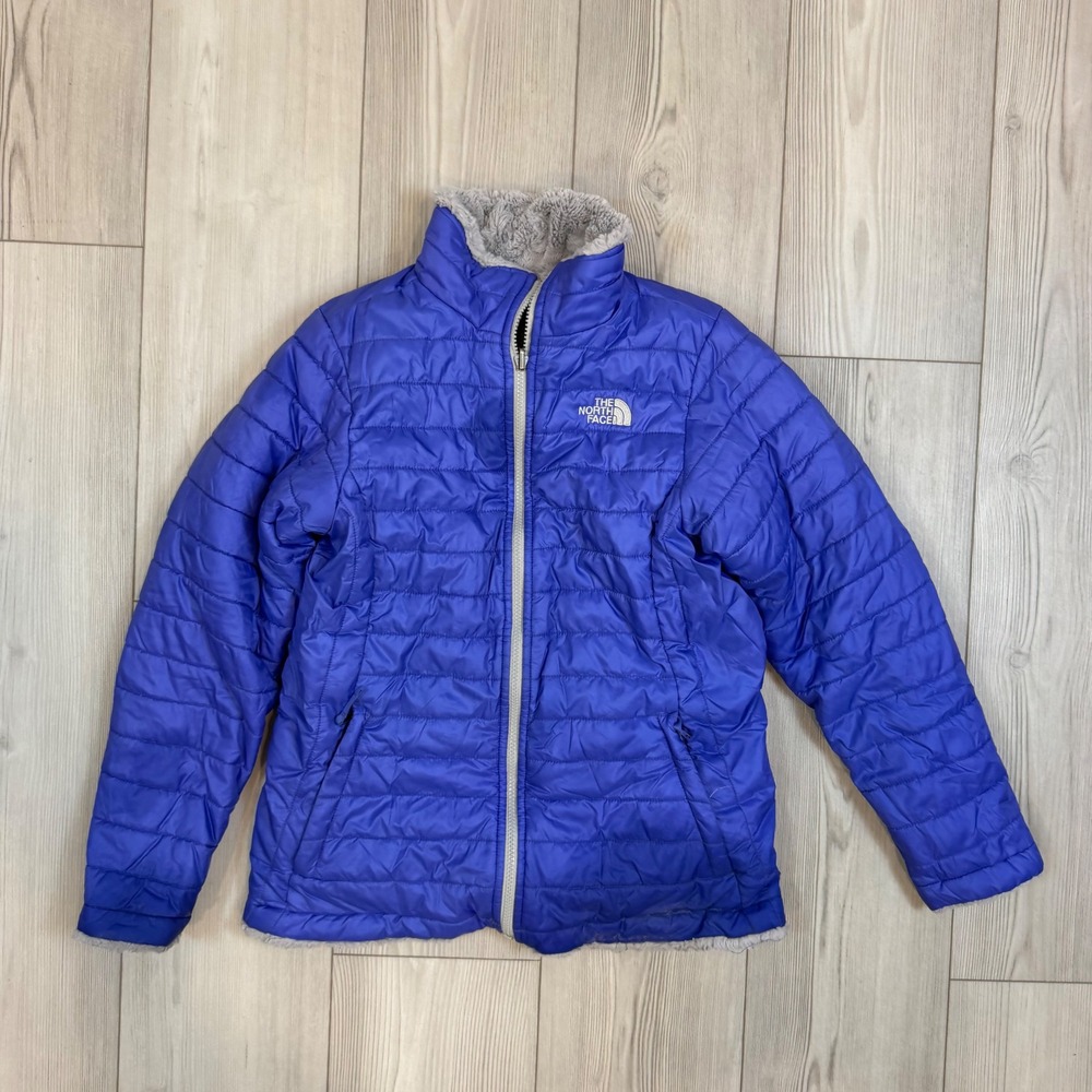 The North Face Girls Mossbud Swirl Reversible Jacket purple Grey XL 18 Puffer